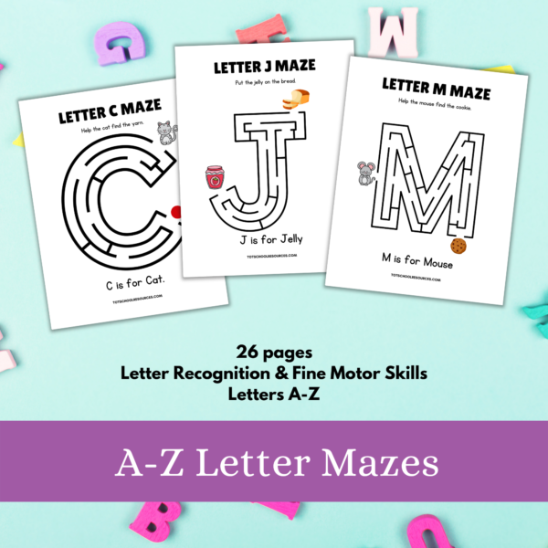 Letter Mazes A-Z - Preschool Printable Activity