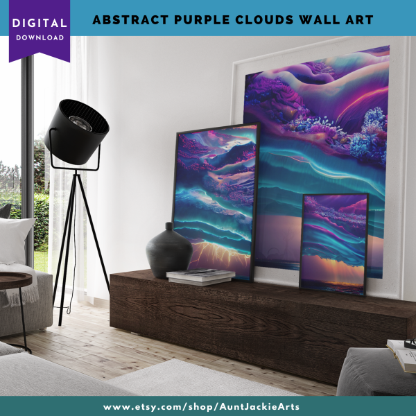 WALL ART - Abstract Purple Clouds Lightening over Calm Water - Set of 7 Images - pdf, jpg - 5 Aspect Ratios / Sizes - 3 Unannounced Bonuses - Image 6