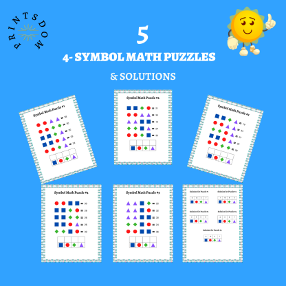 10 Printable Math Worksheets, Symbol Math Puzzles, Counting Worksheets, Calculation Workbook for Kids, Kids Activity Sheets - Image 2