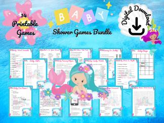 14 Pretty Mermaid Baby Shower Game Bundle with Bonuses