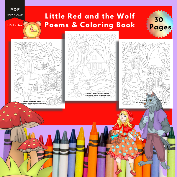 Little Red, Big Bad Wolf, Poems, Coloring Book , Classic Stories Coloring Book, Riding Hood Coloring, Coloring Bundle, for Teens, 30 Pages - Image 3