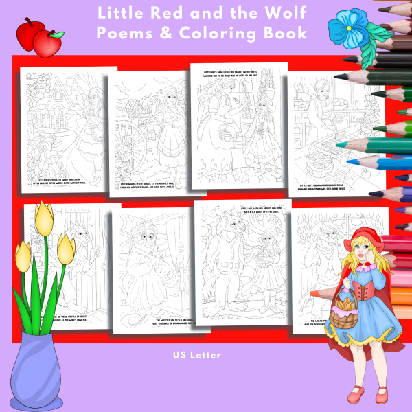 Little Red, Big Bad Wolf, Poems, Coloring Book , Classic Stories Coloring Book, Riding Hood Coloring, Coloring Bundle, for Teens, 30 Pages - Image 5