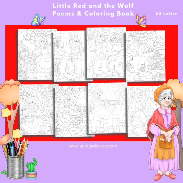 Little Red, Big Bad Wolf, Poems, Coloring Book , Classic Stories Coloring Book, Riding Hood Coloring, Coloring Bundle, for Teens, 30 Pages - Image 6