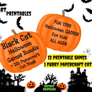 HALLOWEEN Black Cat Games Bundle + Cut Paste & Wear Papercraft Cat Mask DIGITAL DOWNLOAD Printables