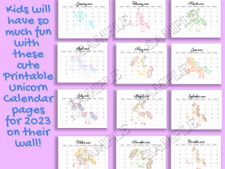 2023 Fun Unicorn Calendar Printable
