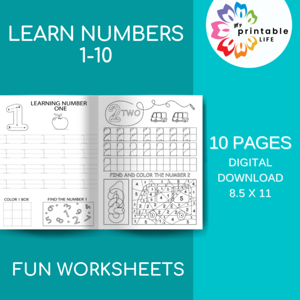10 pages for practicing writing numbers 1-10