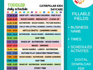 Daycare Daily Schedule for Toddlers Printable Child Care Fillable PDF