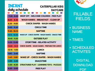 Daycare Daily Schedule for Infants Printable Child Care Fillable PDF