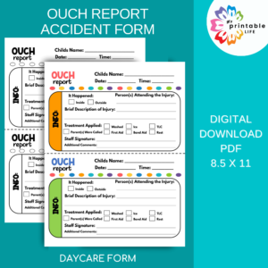 OUCH REPORT- Daycare Printable Child Incident Report, Preschool ...