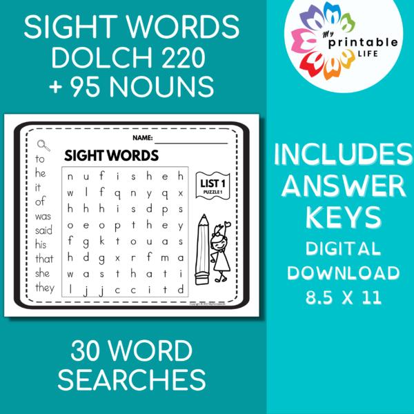 example of sight words word search puzzle