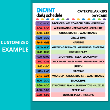 Daycare Daily Schedule for Infants Printable Child Care Fillable PDF - Image 3