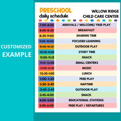 Daycare Daily Schedule for PRESCHOOL Printable Child Care Fillable PDF - Image 2