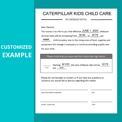 DAYCARE FEE INCREASE Notice, Tuition Rate Increase Letter, Childcare Forms - Image 2