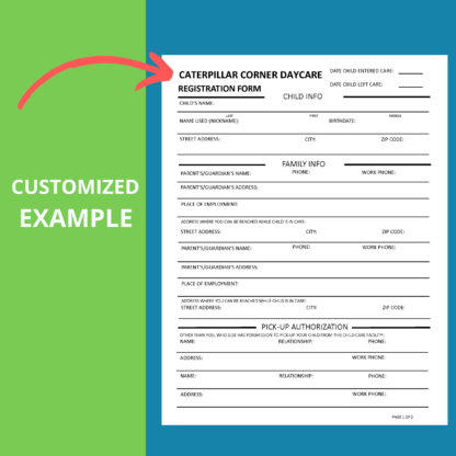 DAYCARE REGISTRATION FORM Fillable Business Name Printable Child Care Paperwork - Image 3
