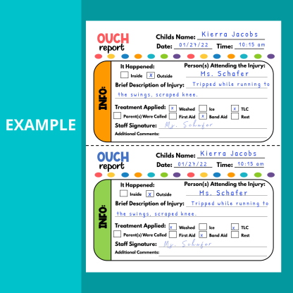 OUCH REPORT- Daycare Printable Child Incident Report, Preschool Accident or Injury Form, Boo Boo Notice - Image 3