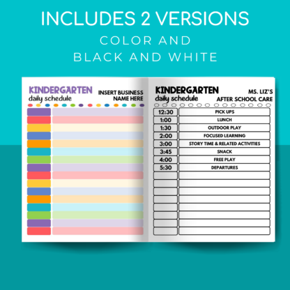 Daycare Daily Schedule for Kindergarten Printable Child Care Fillable PDF - Image 3