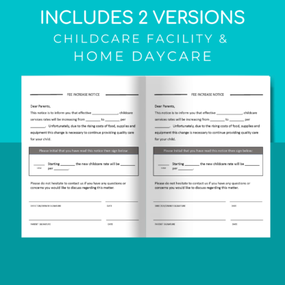 DAYCARE FEE INCREASE Notice, Tuition Rate Increase Letter, Childcare Forms - Image 3