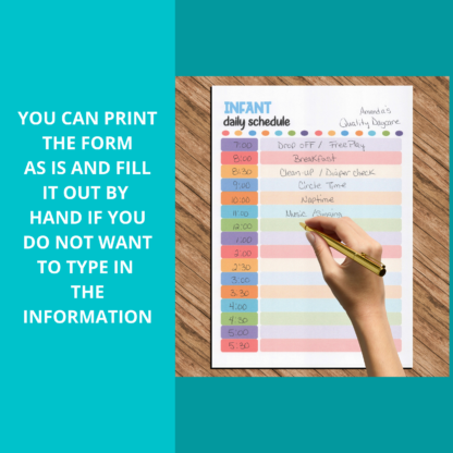 Daycare Daily Schedule for Infants Printable Child Care Fillable PDF - Image 4