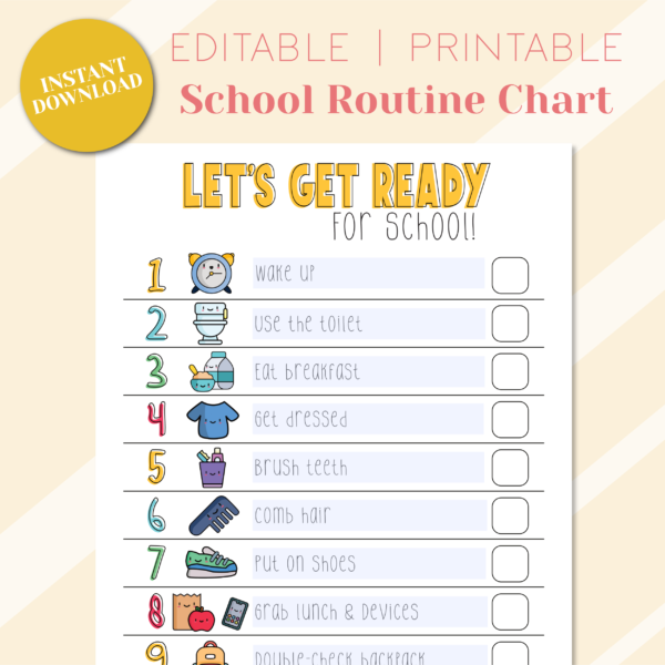 editable school routine chart for kids
