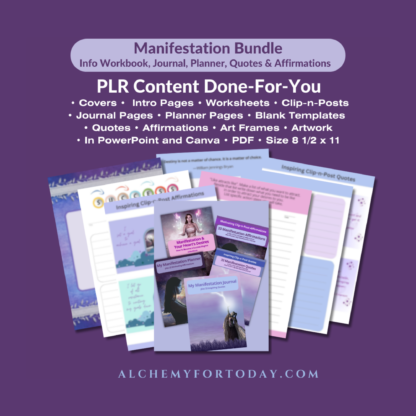 Manifestation Bundle—PLR Info Workbook, Journal, Planner, Clip-n-Post Quotes, Clip-n-Post Affirmations - Image 2
