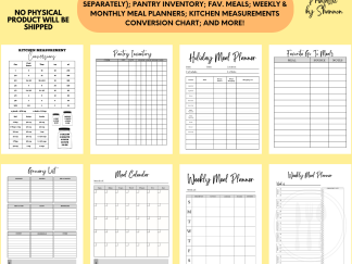 Meal Planner, Menu, Grocery List, Kitchen Conversions, Holiday Meal Planner, Inventory, PRINTABLE