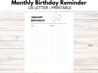 Monthly Birthday Reminder Lists