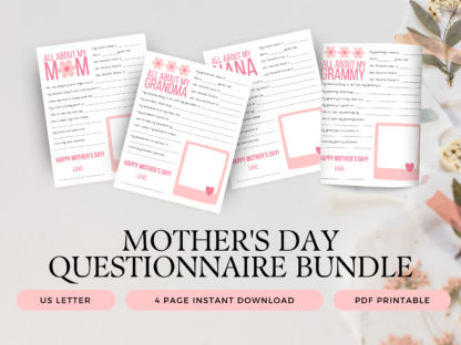 Mother's Day Questionnaire Bundle Pink, Mother's Day Printable Gift, All About Mom, Grandma, Nana, and Grammy