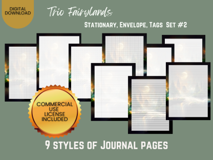 Trio Fairylands Stationary - COMMERCIAL Use Printable Journal Cover, Tags, 9 Styles of Journal Pages - Trio Fairyland - Landscape - US Letter - Digital Download for PLR - Trio Fairylands Stationary, Journal Cover, Envelope, Tags Set #2 - Image 3