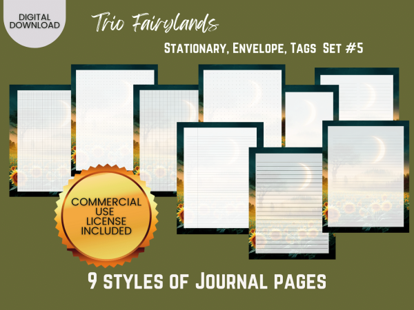 Trio Fairylands Stationary - COMMERCIAL Use Printable Journal Cover, Tags, 9 Styles of Journal Pages - Trio Fairyland - Landscape - US Letter - Digital Download for PLR - Trio Fairylands Stationary, Journal Cover, Envelope, Tags Set #5 - Image 3
