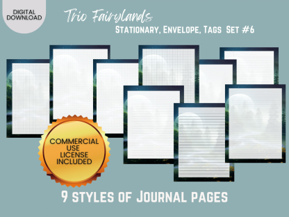 Trio Fairylands Stationary - COMMERCIAL Use Printable Journal Cover, Tags, 9 Styles of Journal Pages - Trio Fairyland - Landscape - US Letter - Digital Download for PLR - Trio Fairylands Stationary, Journal Cover, Envelope, Tags Set #6 - Image 3