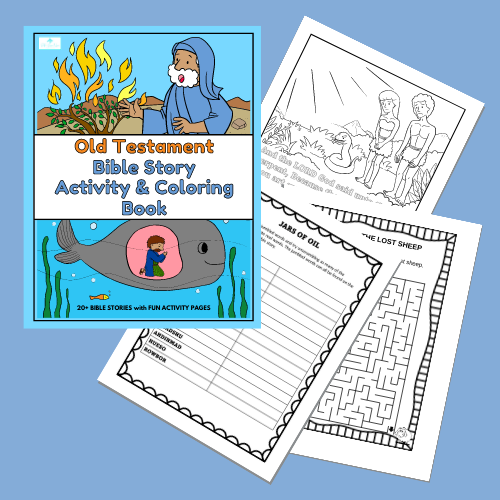 Old Testament Bible Story Activity & Coloring Book sample pages and cover image