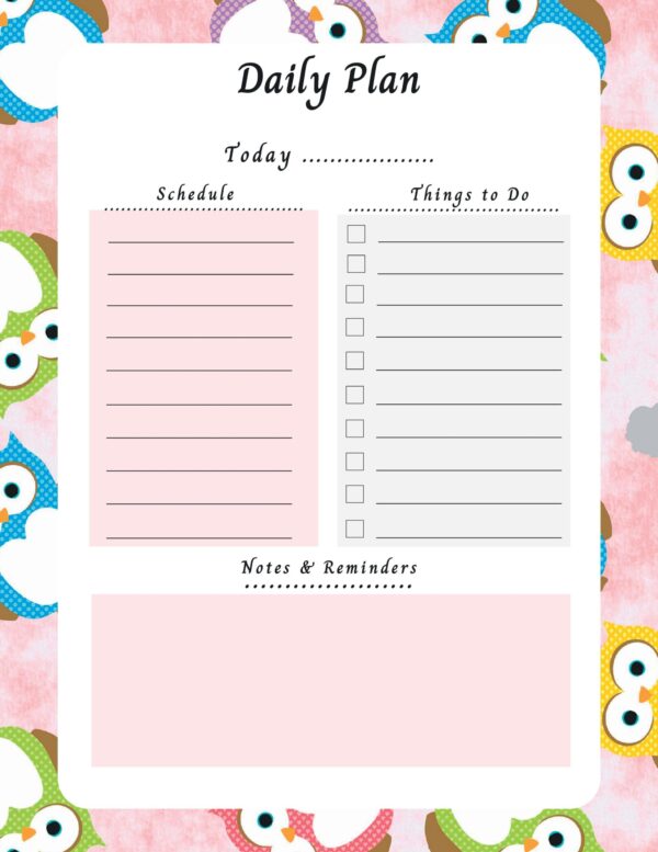 Adorable Owl Undated Planner | Daily, Weekly, Monthly | Menu Plan | Notes - Image 3