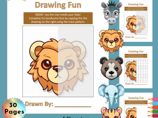 Complete the Faces with Leo, Ellie, Bobby, Zoey, and Tommy: A Drawing Activity Printable Pack for Kids