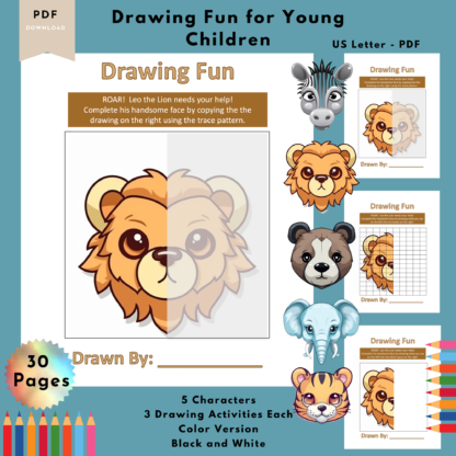 Complete the Faces with Leo, Ellie, Bobby, Zoey, and Tommy: A Drawing Activity Printable Pack for Kids