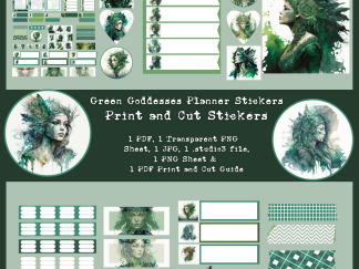Green Goddess Digital Planner Stickers, Print, and Cut Stickers, Spiritual Stickers, 80+ Stickers, PNG and Transparent PNG Sticker Sheet, Digital Stickers, Digital Planner Stickers, Hunter Green