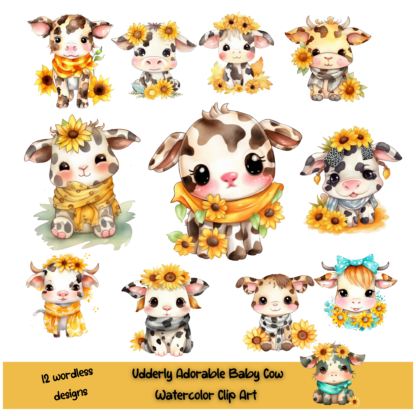 Udderly Adorable Clip Art Set of 24, Cute Cow PNG, SVG and Sublimation Design, Instant Download with Commercial Use License, Transparent PNG - Image 7