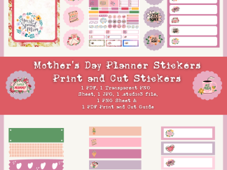 Mothers Day Planner Stickers, Print and Cut Stickers, Flowers Stickers, 50 Stickers, Cute Sticker Sheet, Digital Stickers, Pinks