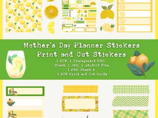 Lemon Planner Stickers, Print and Cut Stickers, Yellow Stickers, 50 Stickers, Cute Sticker Sheet, Digital Stickers, Citrus