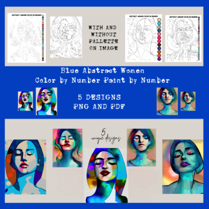 Blue Abstract Women, Abstract Beauty, PBN, Paint by Number, Color by Number, Digital Color, Digital Paint by Number, iPad Color by Number, PDF PNG