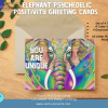 PRINTABLE GREETING Cards - Elephant Psychedelic Positivity 4 Designs | - Kindness Greeting Card - Colored, Grayscale - 5 x7