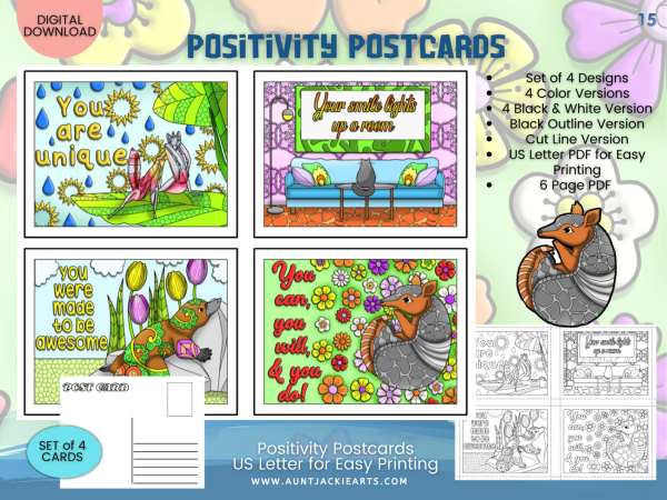 P1 - Positivity Postcards [00015] - Armadillo - Listing Image