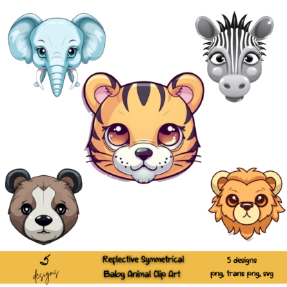 Reflective Symmetrical Clip Art, Digital Stickers, draw,Lion svg, Elephant svg, Bear svg, Zebra svg, Tiger svg, Transparent png, animal png