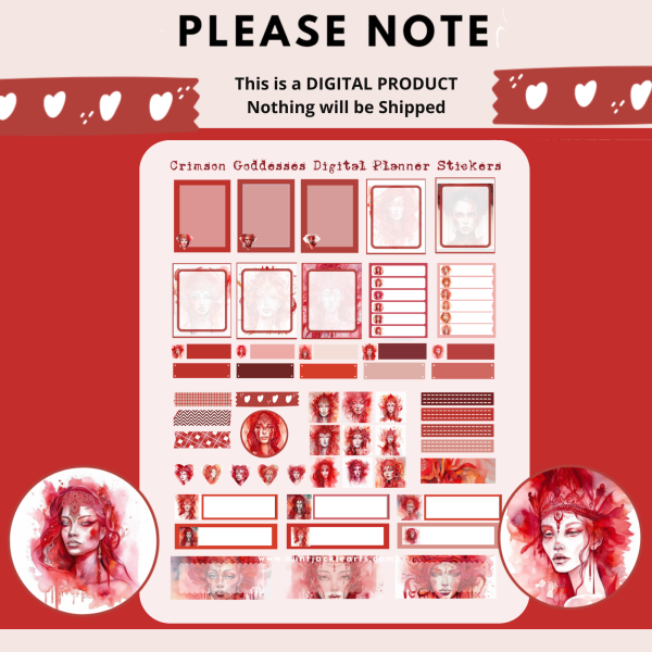 Crimson Goddess Digital Planner Stickers, Print, and Cut Stickers, Spiritual Stickers, 80+ Stickers, PNG and Transparent PNG Sticker Sheet, Digital Stickers, Digital Planner Stickers, Red - Image 10