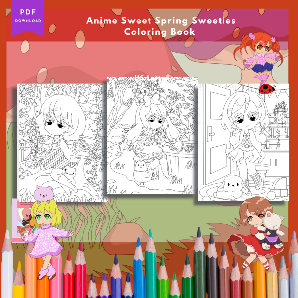 PRINTABLE COLORING Anime Sweet Spring Sweeties – Coloring Book - 30 Coloring Pages - US Letter - Anime Characters - Image 2