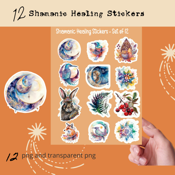 Shamanic Healing Stickers, Set 2, Print and Cut Stickers, Shaman Stickers, Shamanic Tools, Self Care Stickers, Cute Sticker Sheet, Positive Sticker - Image 2