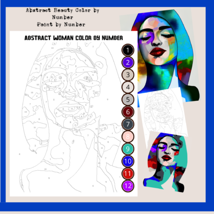 Blue Abstract Women, Abstract Beauty, PBN, Paint by Number, Color by Number, Digital Color, Digital Paint by Number, iPad Color by Number, PDF PNG - Image 2