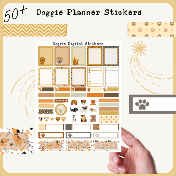 Doggie Planner Stickers, Print and Cut Stickers, Puppy Stickers, 50 Stickers, Cute Dog Sticker Sheet, Digital Stickers, Pug Stickers - Image 2