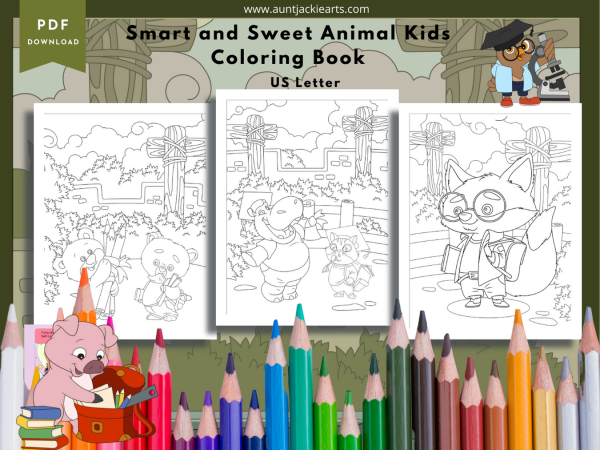 PRINTABLE COLORING Smart and Sweet Animal Kids – Coloring Book - 30 Coloring Pages - Image 7