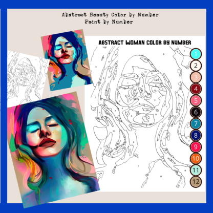 Blue Abstract Women, Abstract Beauty, PBN, Paint by Number, Color by Number, Digital Color, Digital Paint by Number, iPad Color by Number, PDF PNG - Image 3