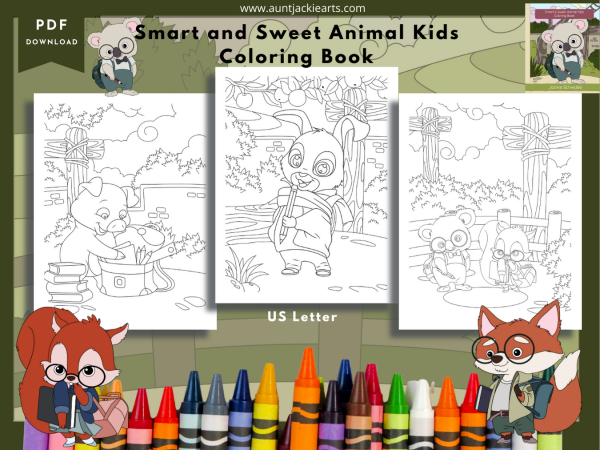 PRINTABLE COLORING Smart and Sweet Animal Kids – Coloring Book - 30 Coloring Pages - Image 6